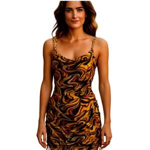 Just Polly XL Brown Swirl Women's Sleeveless Sun Dress Miss 16 18 Extra Large